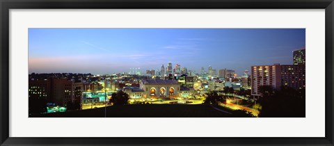 Framed High Angle View Of A City Lit Up At Dusk, Kansas City, Missouri Print