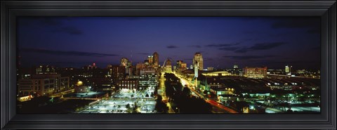 Framed High Angle View Of A City Lit Up At Dusk, St. Louis, Missouri, USA Print