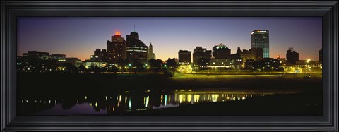 Framed Buildings At The Waterfront Lit Up At Dawn, Memphis, Tennessee, USA Print