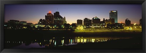 Framed Buildings At The Waterfront Lit Up At Dawn, Memphis, Tennessee, USA Print