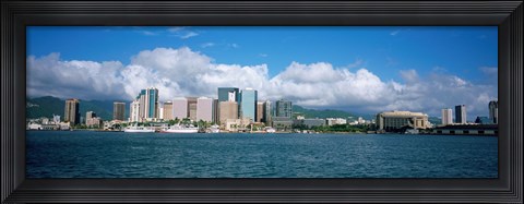 Framed Buildings On The Waterfront, Downtown, Honolulu, Hawaii, USA Print