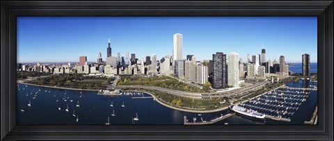 Framed Boats docked at a harbor, Chicago, Illinois, USA Print