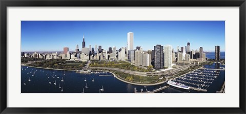 Framed Boats docked at a harbor, Chicago, Illinois, USA Print