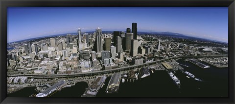 Framed Aerial view of a city, Seattle, Washington State, USA Print