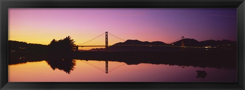 Framed Reflection Of A Suspension Bridge On Water, Golden Gate Bridge, San Francisco, California, USA Print