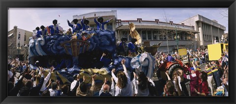 Framed Crowd of people cheering a Mardi Gras Parade, New Orleans, Louisiana, USA Print