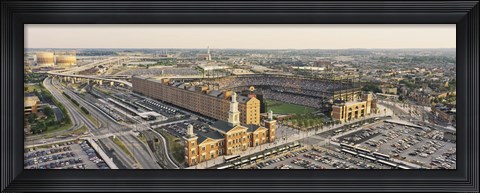 Framed Aerial view of a baseball stadium in a city, Oriole Park at Camden Yards, Baltimore, Maryland, USA Print