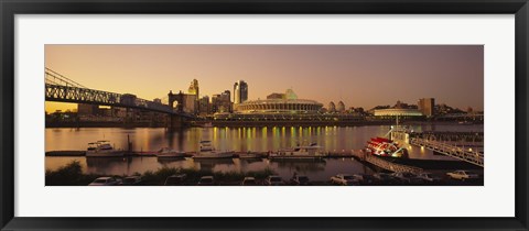 Framed Buildings in a city lit up at dusk, Cincinnati, Ohio, USA Print