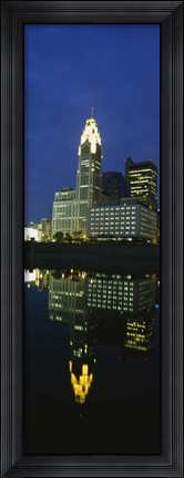 Framed Buildings in a city lit up at night, Scioto River, Columbus, Ohio, USA Print