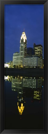 Framed Buildings in a city lit up at night, Scioto River, Columbus, Ohio, USA Print