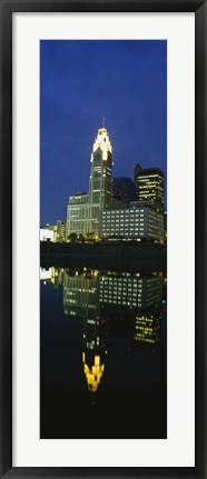 Framed Buildings in a city lit up at night, Scioto River, Columbus, Ohio, USA Print