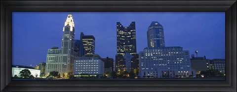 Framed Low angle view of buildings lit up at night, Columbus, Ohio, USA Print
