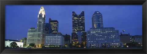 Framed Low angle view of buildings lit up at night, Columbus, Ohio, USA Print