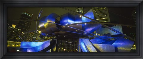 Framed Pavilion in a park lit up at night, Pritzker Pavilion, Millennium Park, Chicago, Illinois, USA Print