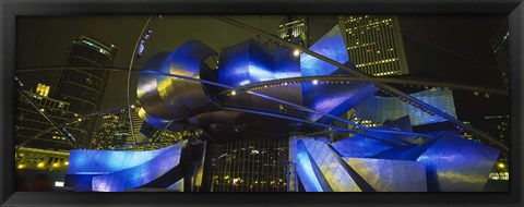 Framed Pavilion in a park lit up at night, Pritzker Pavilion, Millennium Park, Chicago, Illinois, USA Print