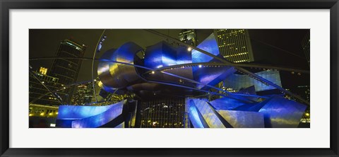 Framed Pavilion in a park lit up at night, Pritzker Pavilion, Millennium Park, Chicago, Illinois, USA Print