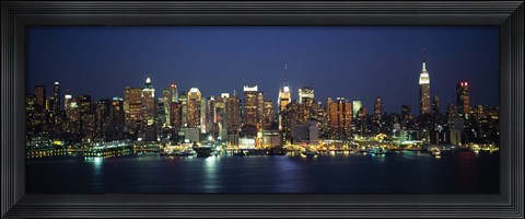 Framed Waterfront View of New York Ciry at Night Print