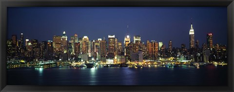 Framed Waterfront View of New York Ciry at Night Print