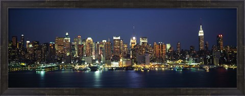 Framed Waterfront View of New York Ciry at Night Print