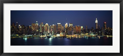 Framed Waterfront View of New York Ciry at Night Print