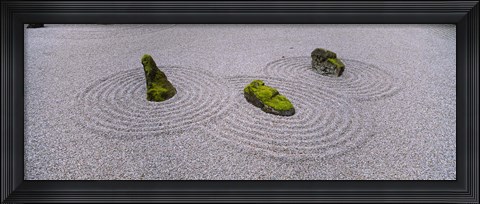 Framed High angle view of moss on three stones in a Zen garden, Washington Park, Portland, Oregon, USA Print