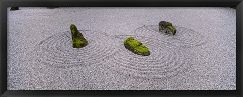 Framed High angle view of moss on three stones in a Zen garden, Washington Park, Portland, Oregon, USA Print