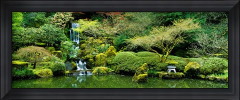 Framed Waterfall in a garden, Japanese Garden, Washington Park, Portland, Oregon, USA Print