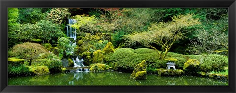 Framed Waterfall in a garden, Japanese Garden, Washington Park, Portland, Oregon, USA Print