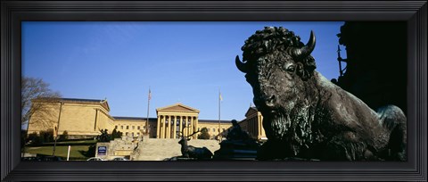 Framed Sculpture of a buffalo with a museum in the background, Philadelphia Museum Of Art, Philadelphia, Pennsylvania, USA Print