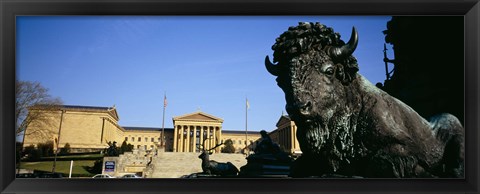 Framed Sculpture of a buffalo with a museum in the background, Philadelphia Museum Of Art, Philadelphia, Pennsylvania, USA Print