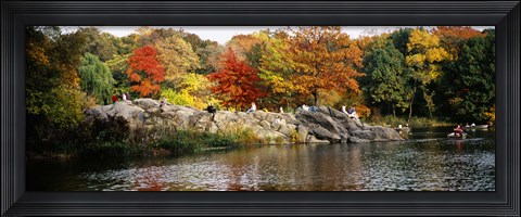 Framed Group of people sitting on rocks, Central Park, Manhattan, New York City, New York, USA Print
