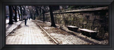 Framed Rear view of a woman walking on a walkway, Central Park, Manhattan, New York City, New York, USA Print