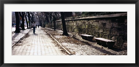 Framed Rear view of a woman walking on a walkway, Central Park, Manhattan, New York City, New York, USA Print