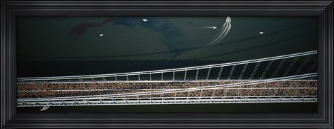 Framed Aerial view of a crowd running on a bridge, New York City Marathon, New York City, New York, USA Print