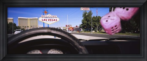 Framed Welcome sign board at a road side viewed from a car, Las Vegas, Nevada Print