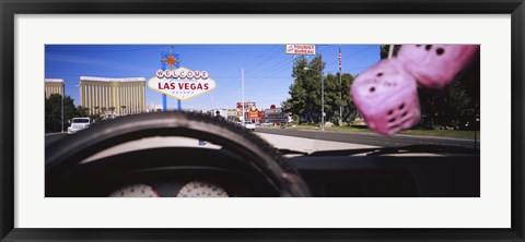 Framed Welcome sign board at a road side viewed from a car, Las Vegas, Nevada Print