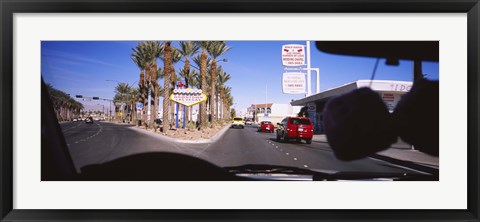 Framed Traffic entering downtown, Las Vegas, Nevada, USA Print