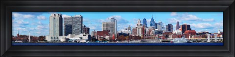 Framed Panoramic view of a city at the waterfront, Delaware River, Philadelphia, Pennsylvania, USA Print