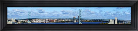 Framed Suspension bridge across a river, Ben Franklin Bridge, Delaware River, Philadelphia, Pennsylvania, USA Print