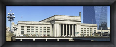Framed Facade of a building at a railroad station, 30th Street Station, Schuylkill River, Philadelphia, Pennsylvania, USA Print