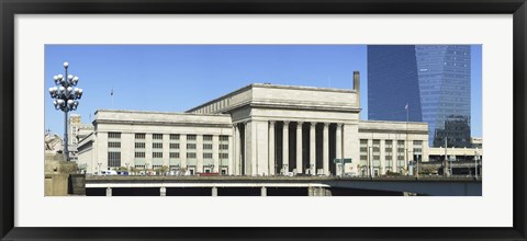 Framed Facade of a building at a railroad station, 30th Street Station, Schuylkill River, Philadelphia, Pennsylvania, USA Print