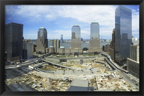 Framed High angle view of buildings in a city, World Trade Center site, New York City, New York State, USA, 2006 Print