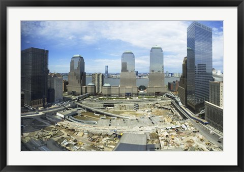 Framed High angle view of buildings in a city, World Trade Center site, New York City, New York State, USA, 2006 Print