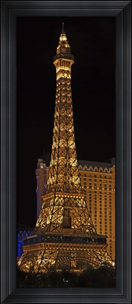 Framed Replica of the Eiffel Tower lit up at night, Paris Las Vegas, Las Vegas, Nevada, USA Print