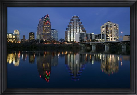 Framed Night view of Town Lake, Austin, Texas Print