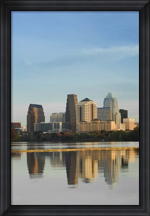 Framed Reflection of buildings in water, Town Lake, Austin, Texas Print