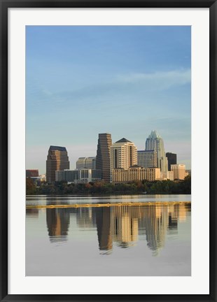 Framed Reflection of buildings in water, Town Lake, Austin, Texas Print