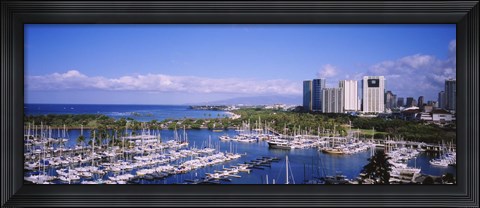 Framed Ala Wai, Honolulu, Hawaii with Boats Print