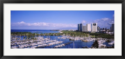 Framed Ala Wai, Honolulu, Hawaii with Boats Print