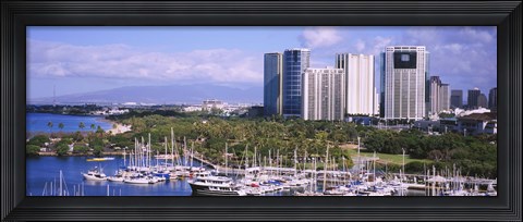 Framed Boats in Ala Wai, Honolulu, Hawaii Print